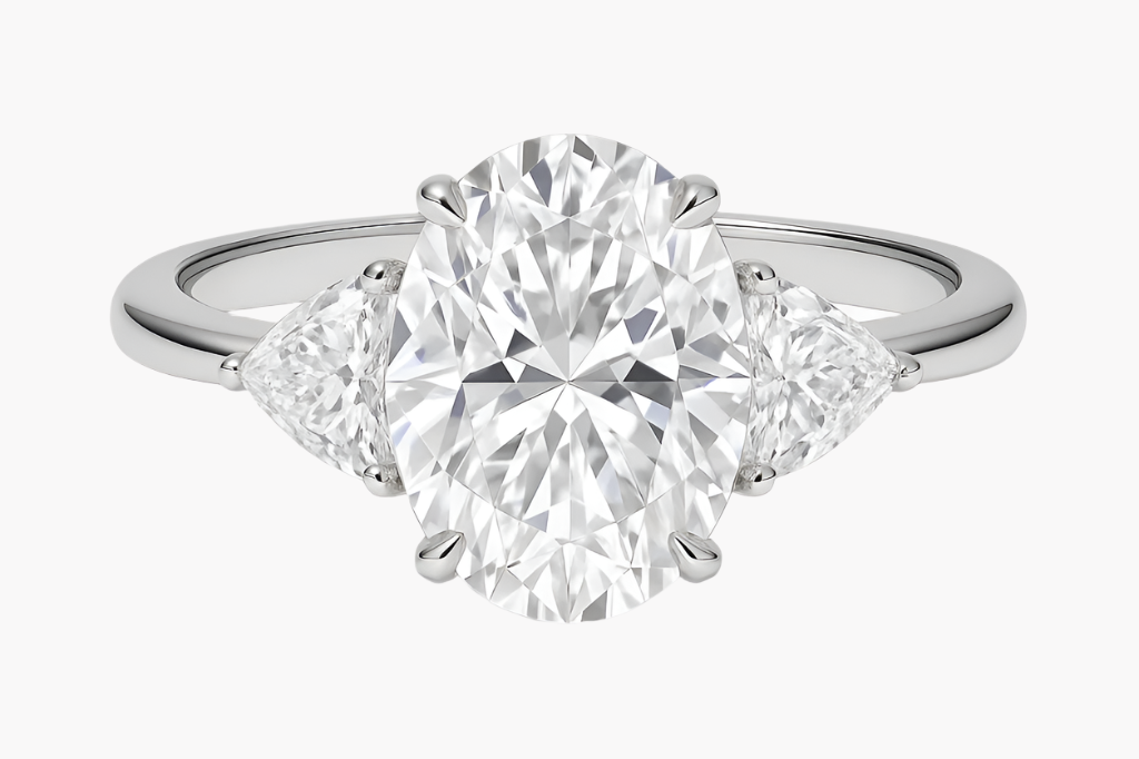 THREE STONE OVAL CUT MOISSANITE ENGAGEMENT RING (8 Carat)