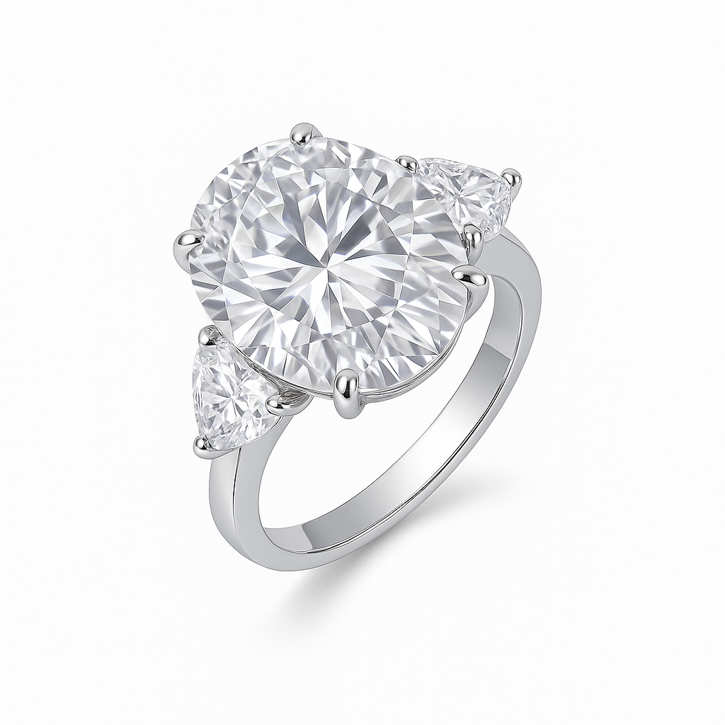 THREE STONE OVAL CUT MOISSANITE ENGAGEMENT RING (8 Carat)
