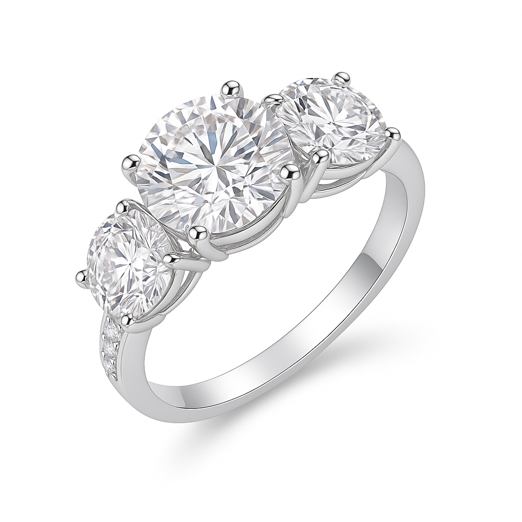 THRESS STONE ROUND CUT SOLITAIRE MOISSANITE ENGAGEMENT RING (3 Carat)