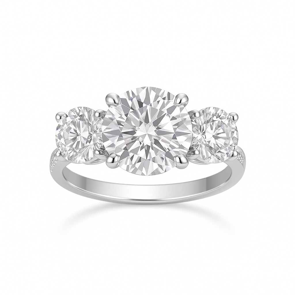 THRESS STONE ROUND CUT SOLITAIRE MOISSANITE ENGAGEMENT RING (3 Carat)