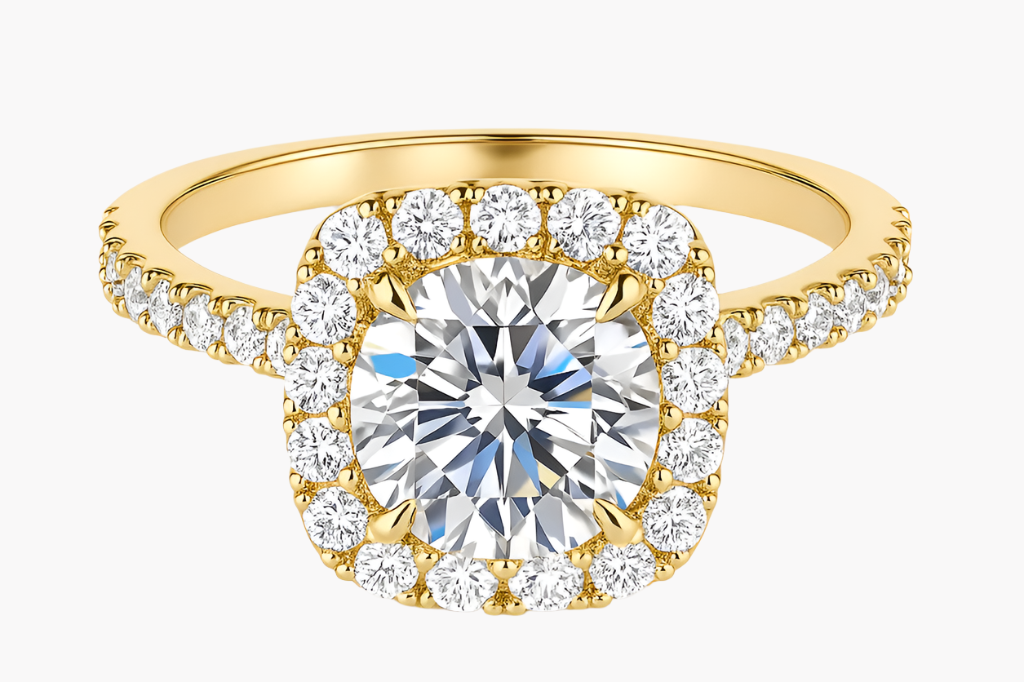 CUSHION CUT HALO MOISSANITE ENGAGEMENT RING (2 Carat)