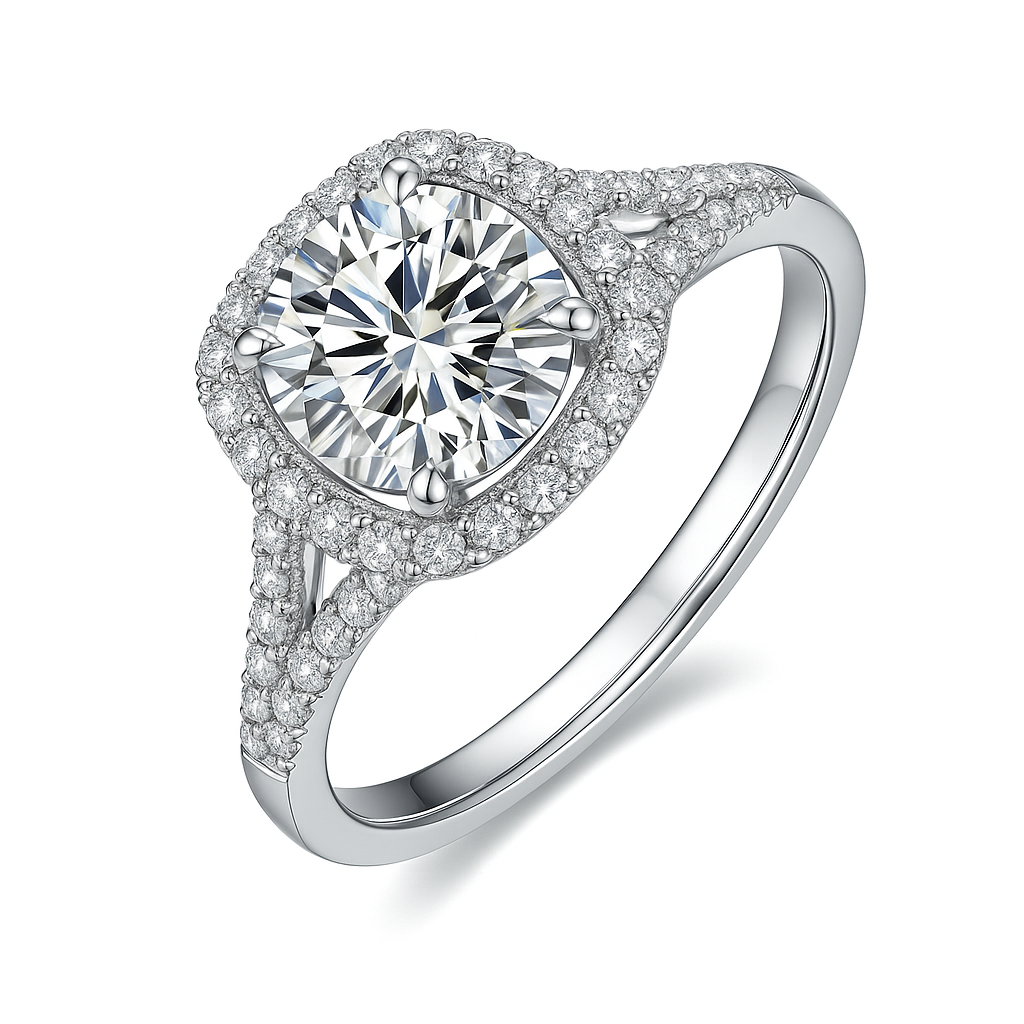 CUSHION CUT HALO MOISSANITE ENGAGEMENT RING (2 Carat)