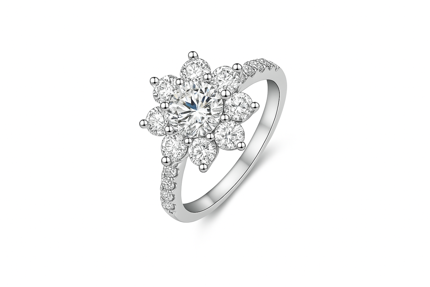 SUNFLOWER ROUND CUT MOISSANITE ENGAGEMENT RING (2 Carat)