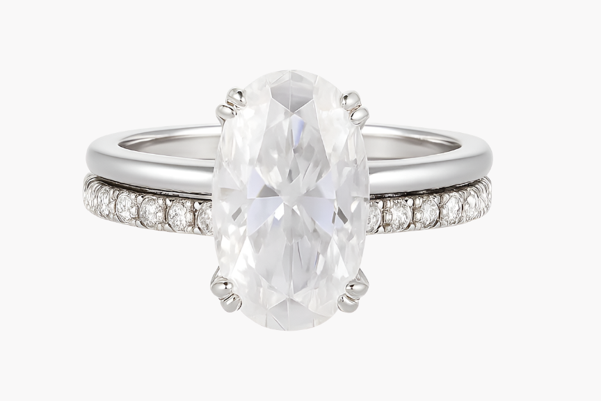 OVAL CUT MOISSANITE CLUSTER ENGAGEMENT RING SET (4 Carat)