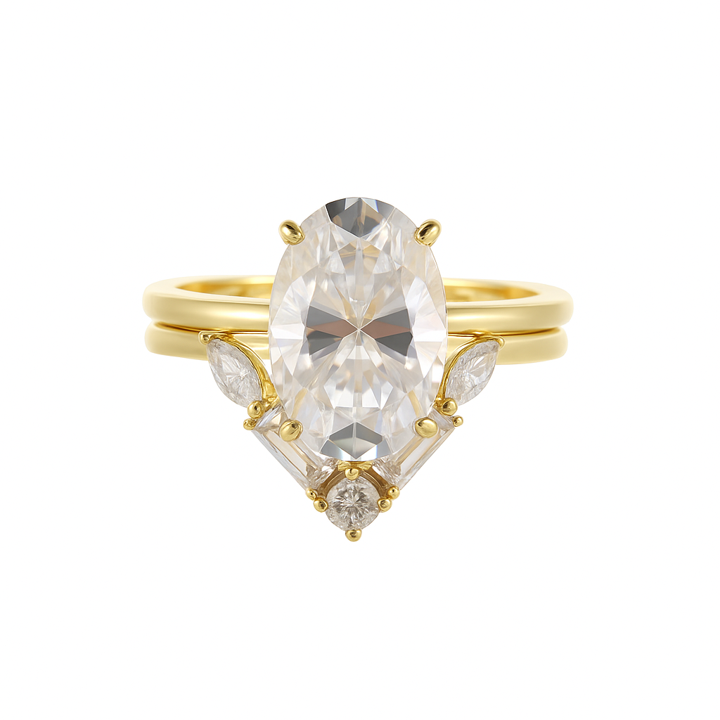 OVAL CUT MOISSANITE CLUSTER ENGAGEMENT RING SET (4.5 Carat)