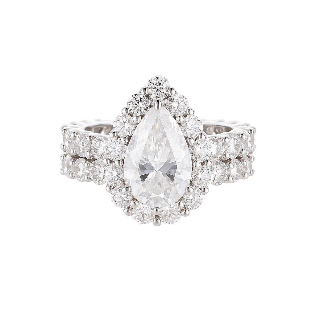PEAR CUT MOISSANITE CLUSTER ENGAGEMENT RING SET (3 Carat)