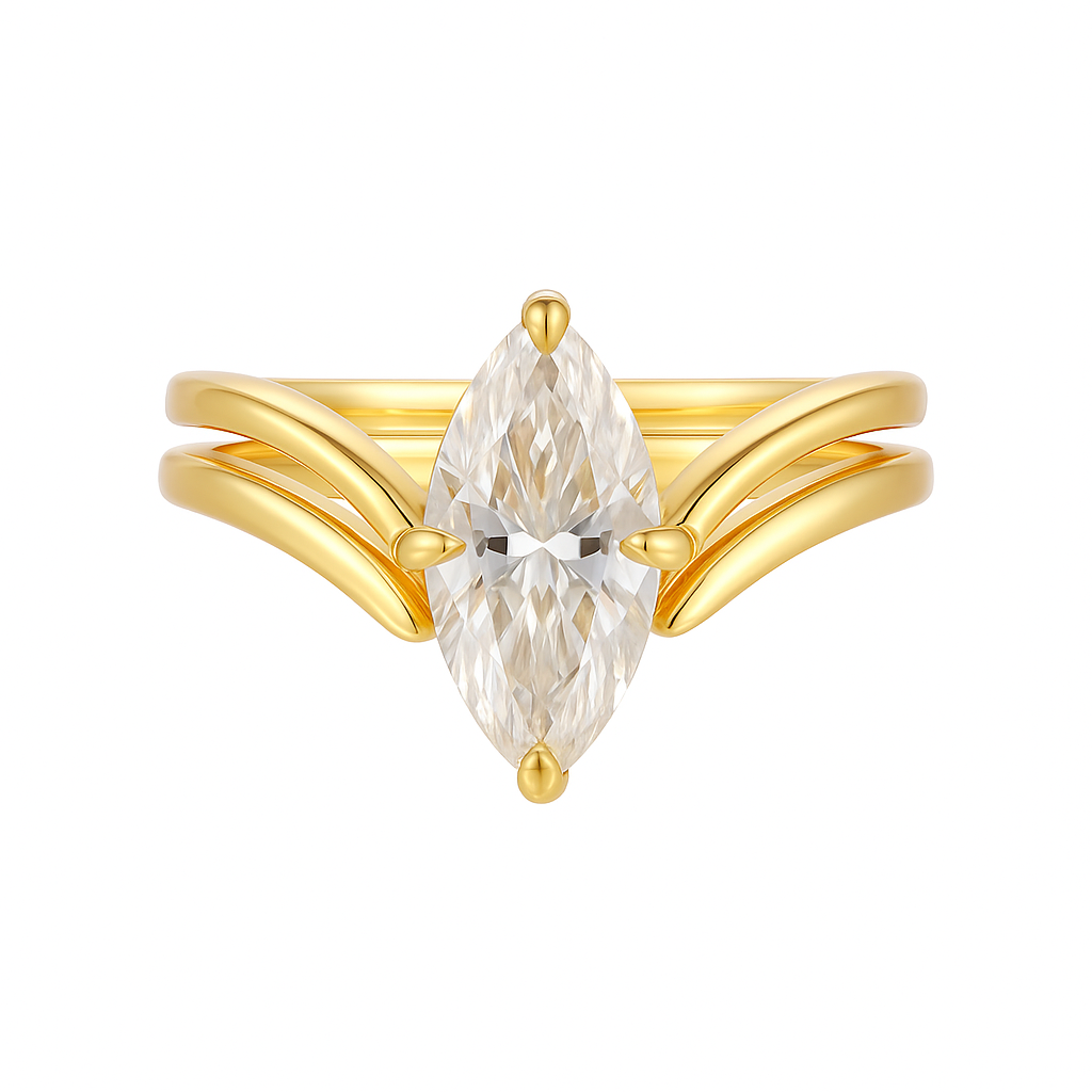 MARQUISE CUT MOISSANITE CLUSTER ENGAGEMENT RING SET