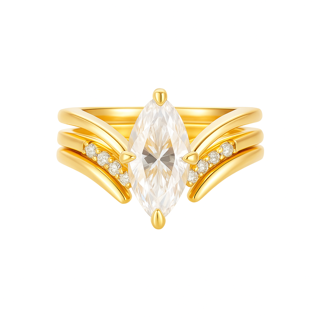 MARQUISE CUT MOISSANITE CLUSTER ENGAGEMENT RING SET