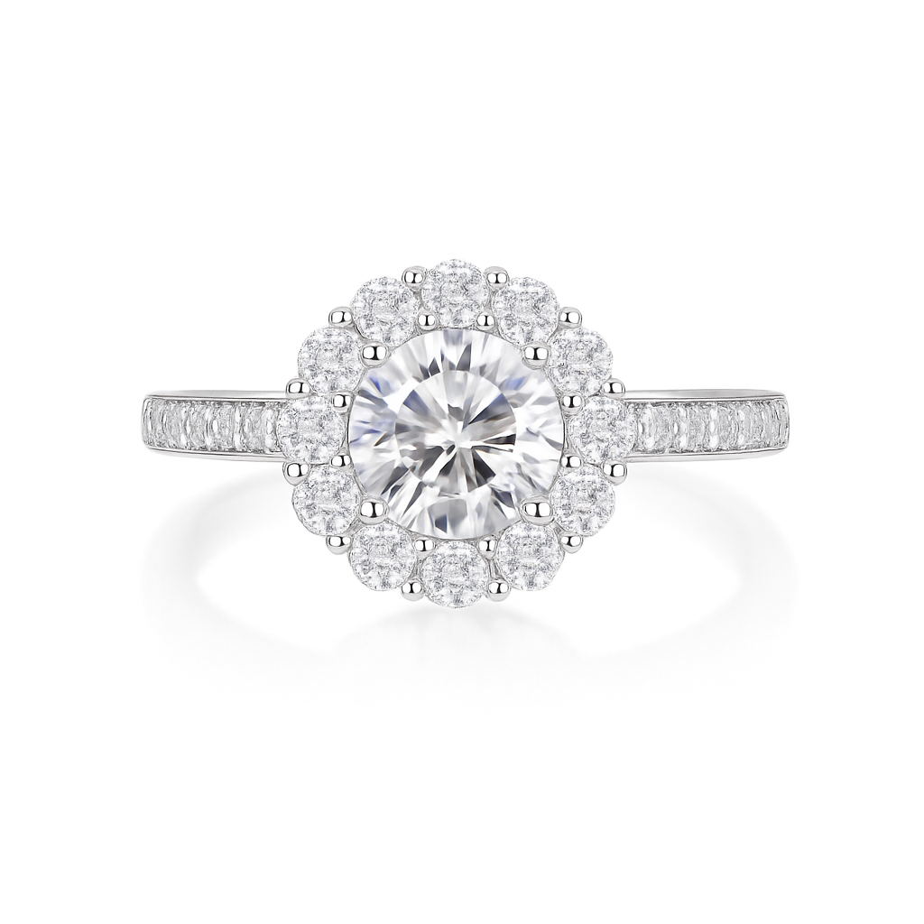 ROUND CUT SUNFLOWER MOISSANITE ENGAGEMENT RING (1 Carat)