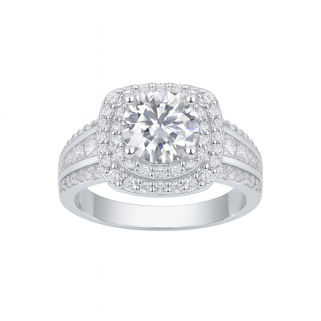 CUSHION CUT HALO MOISSANITE ENGAGEMENT RING (2 Carat)