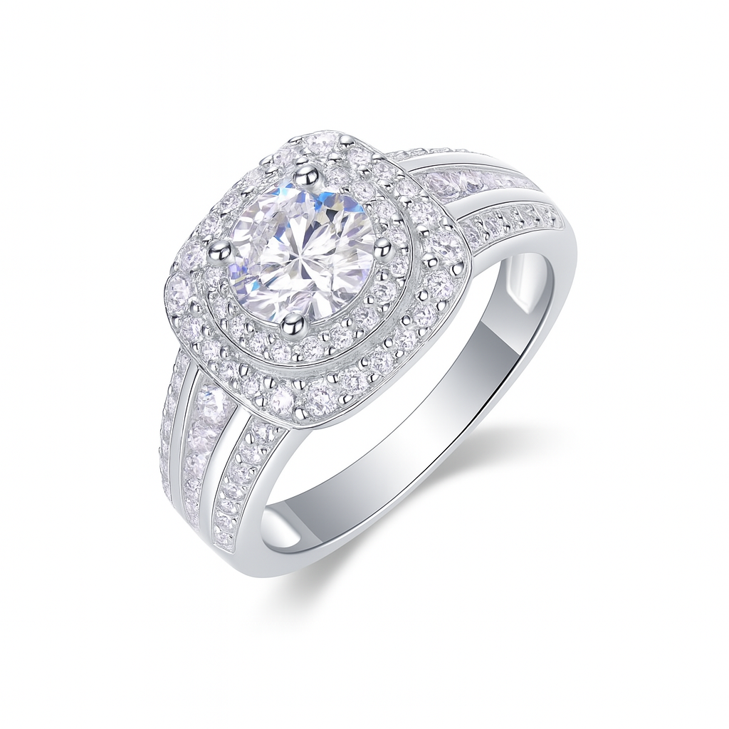 CUSHION CUT HALO MOISSANITE ENGAGEMENT RING (2 Carat)