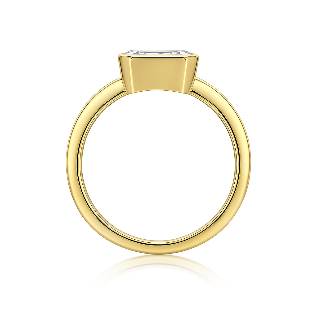 BEZEL SETTING EMERALD CUT MOISSANITE ENGAGEMENT RING