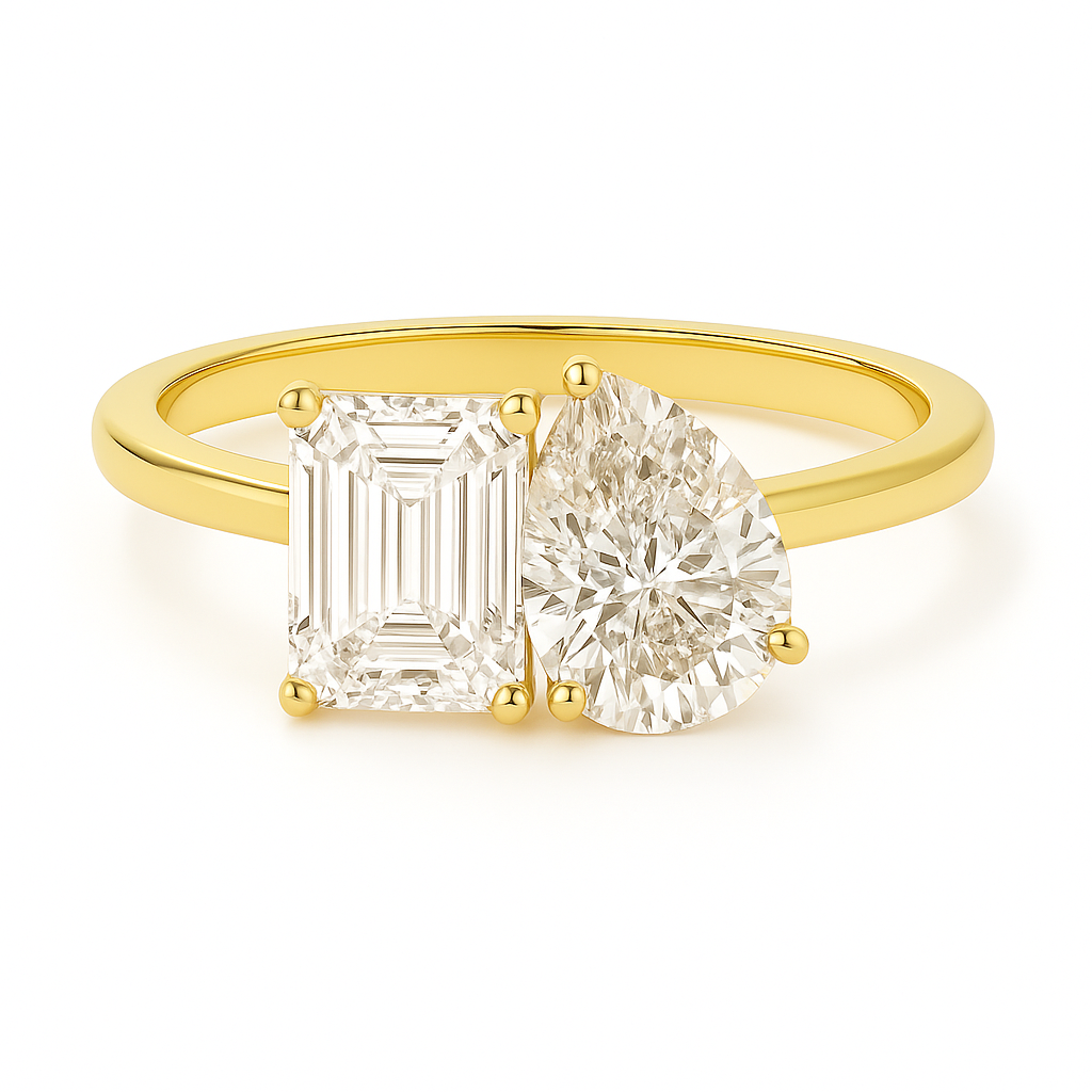 PEAR AND EMERALD CUT TOI ET MOI MOISSANITE ENGAGEMENT RING (3 Carat)