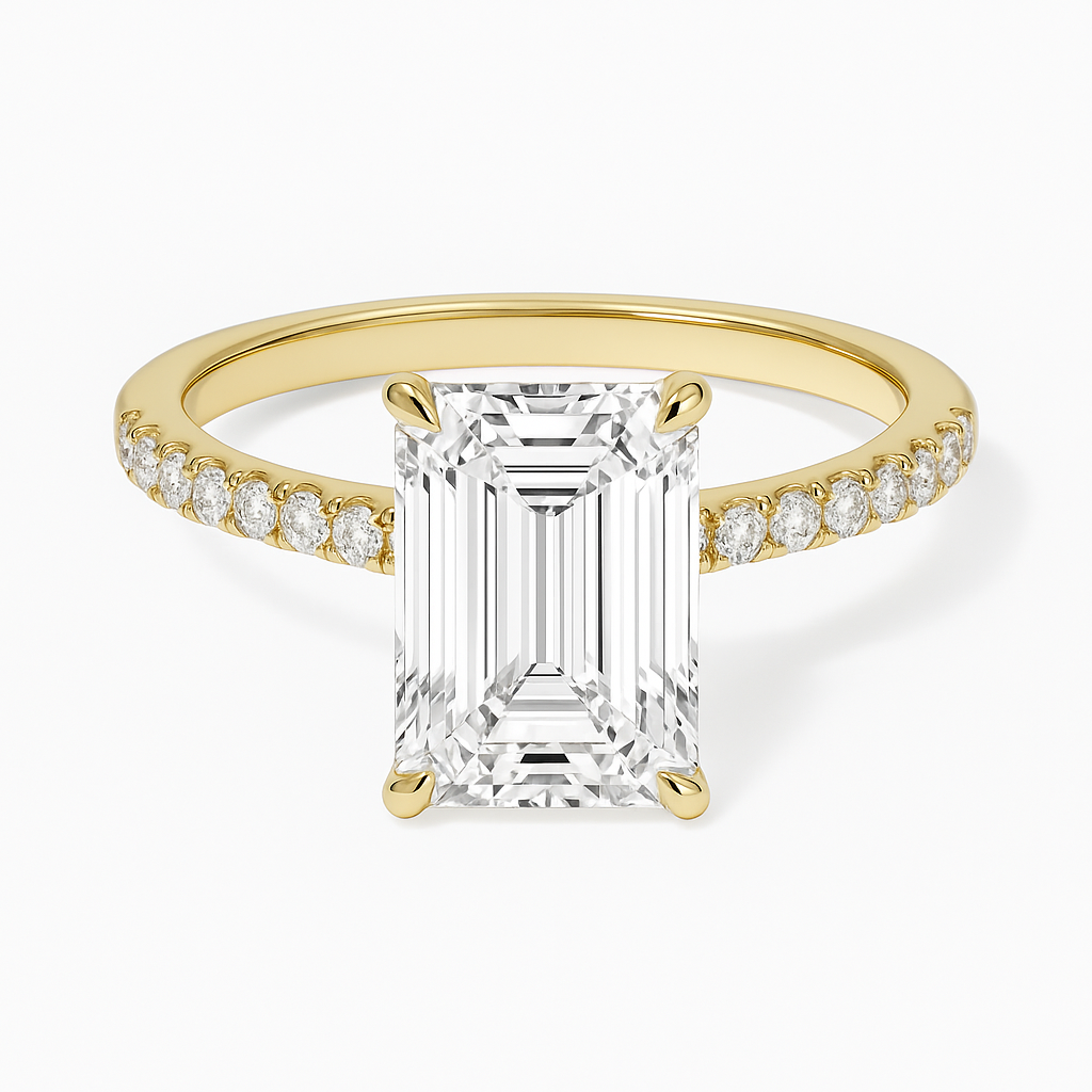 EMERALD CUT HIDDEN HALO MOISSANITE ENGAGEMENT RING