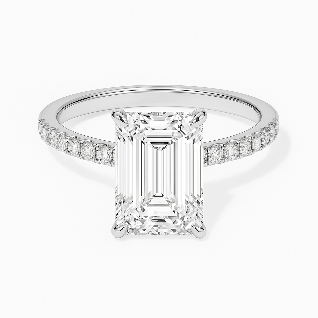 EMERALD CUT HIDDEN HALO MOISSANITE ENGAGEMENT RING