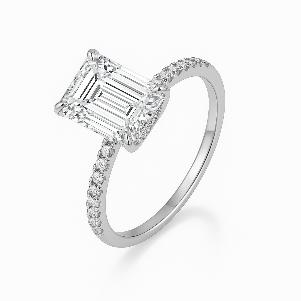 EMERALD CUT HIDDEN HALO MOISSANITE ENGAGEMENT RING