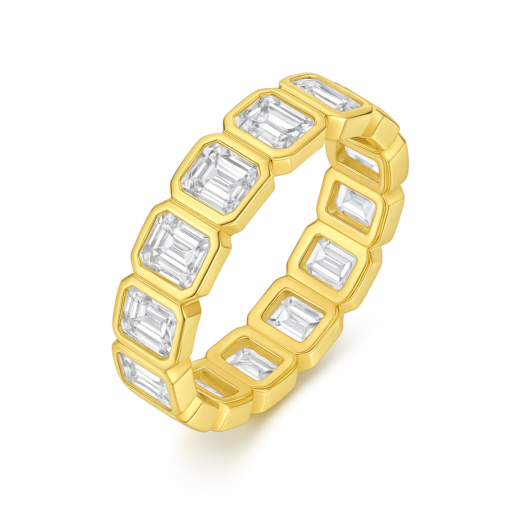 EMERALD CUT BEZEL SET FULL ETERNITY MOISSANITE BAND (4mm)