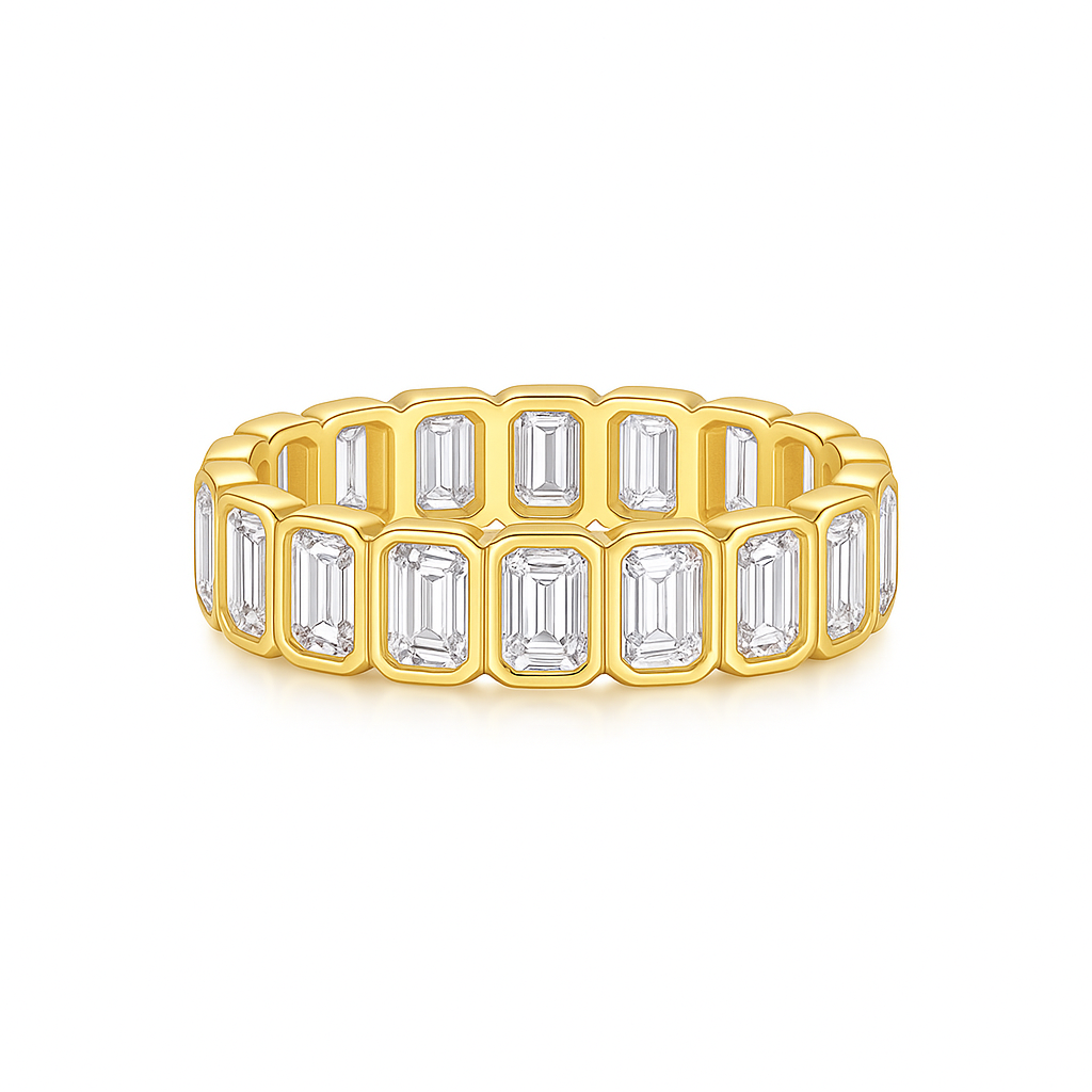 EMERALD CUT BEZEL SET FULL ETERNITY MOISSANITE BAND (4mm)