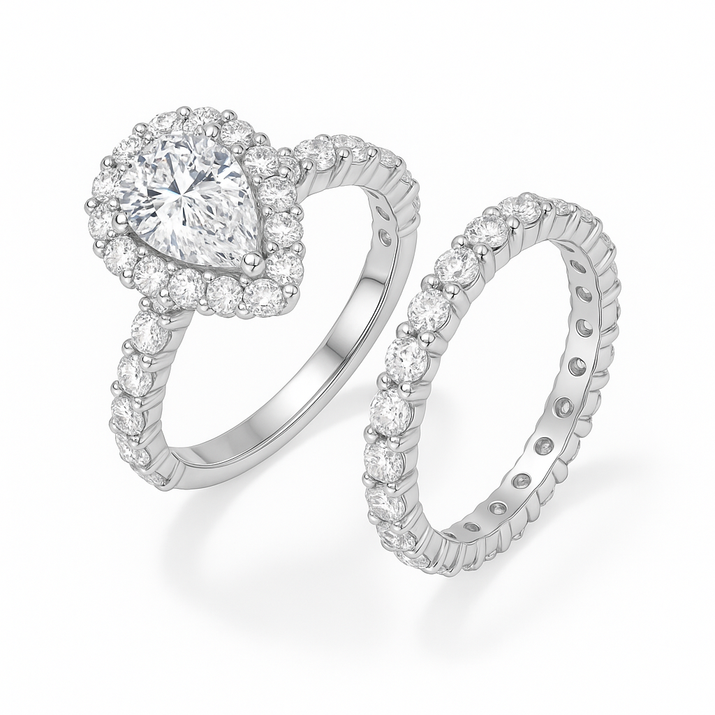 PEAR CUT MOISSANITE CLUSTER ENGAGEMENT RING SET (3 Carat)