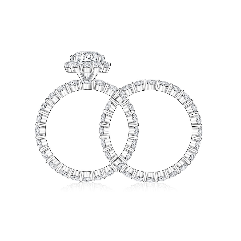 PEAR CUT MOISSANITE CLUSTER ENGAGEMENT RING SET (3 Carat)