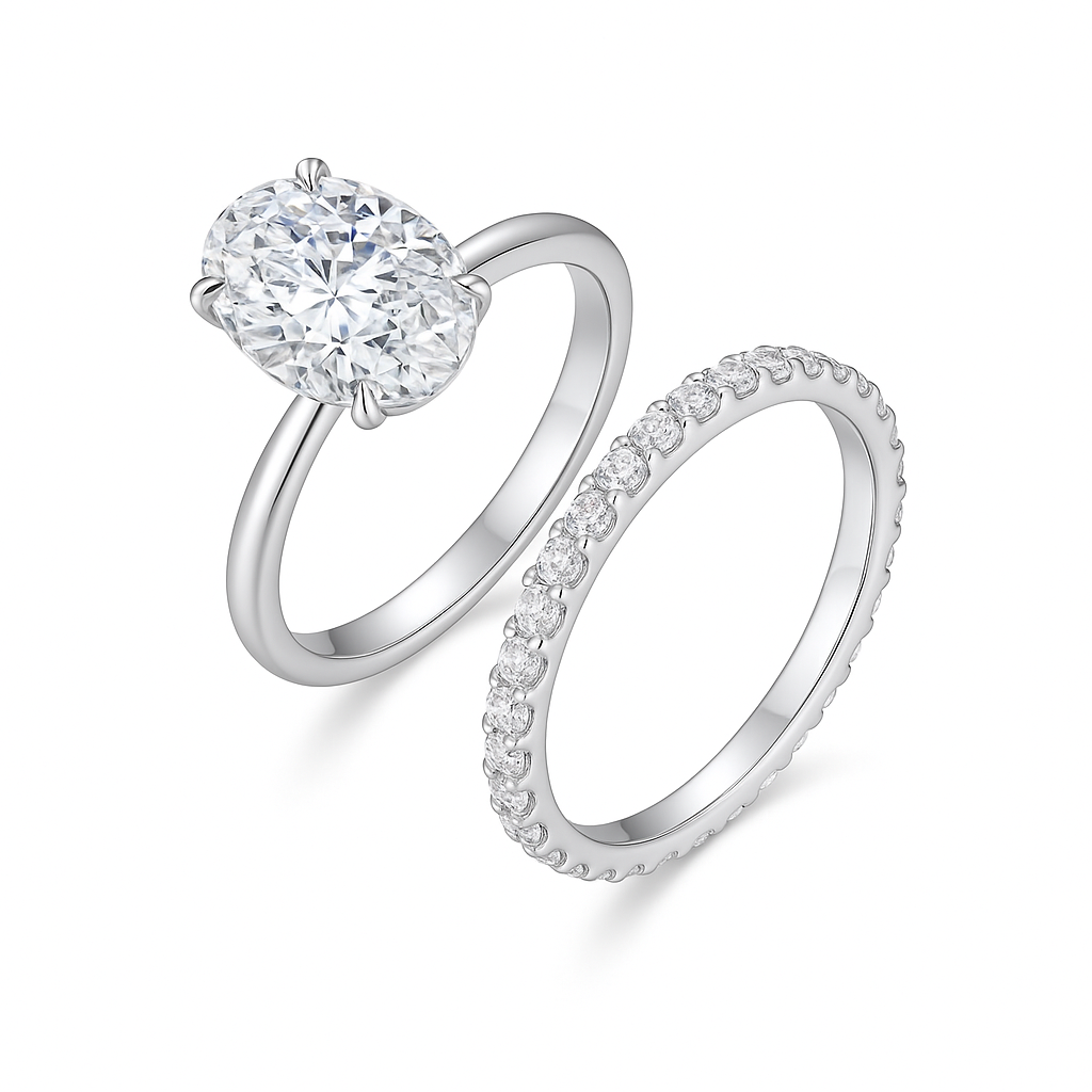 OVAL CUT MOISSANITE CLUSTER ENGAGEMENT RING SET (4 Carat)