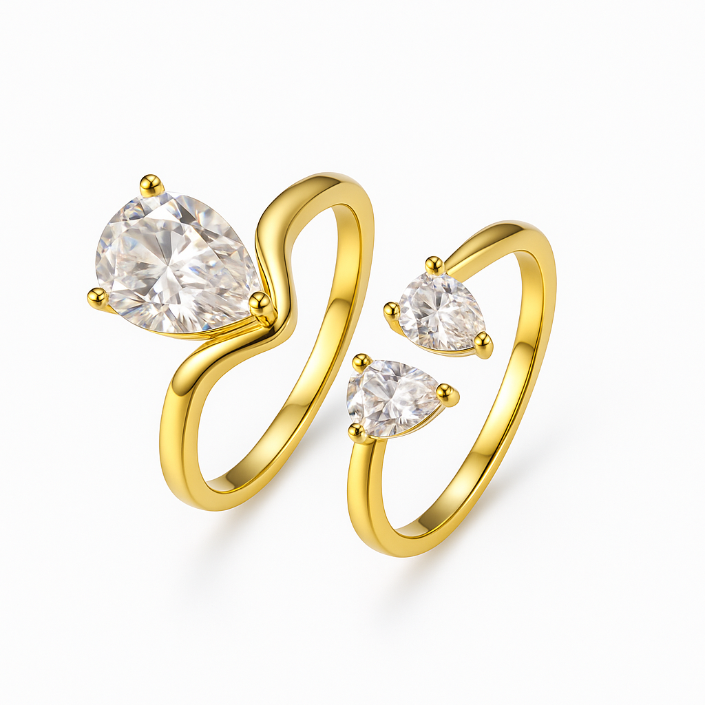 PEAR CUT MOISSANITE CLUSTER ENGAGEMENT RING SET (1.75 Carat)