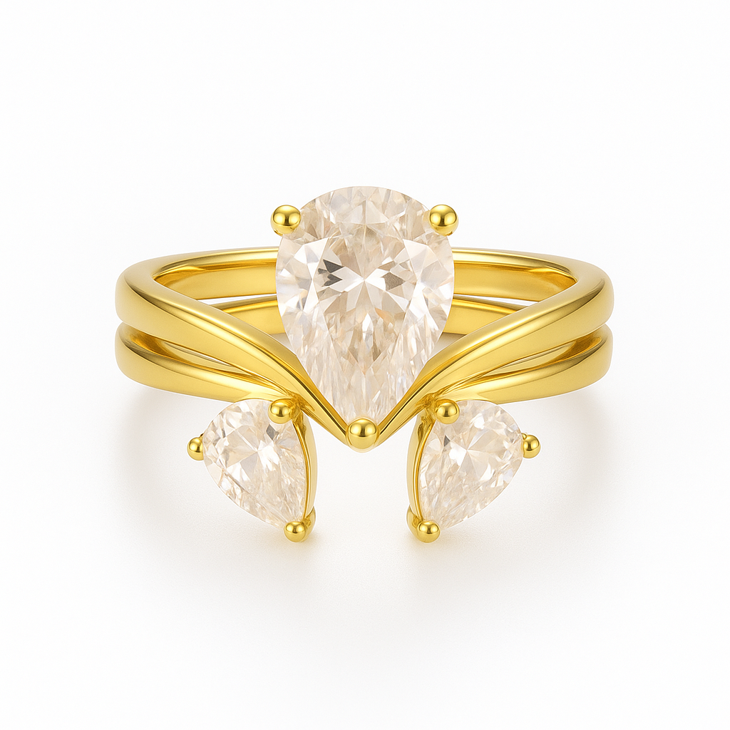 PEAR CUT MOISSANITE CLUSTER ENGAGEMENT RING SET (1.75 Carat)