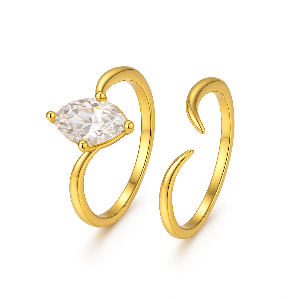MARQUISE CUT MOISSANITE CLUSTER ENGAGEMENT RING SET
