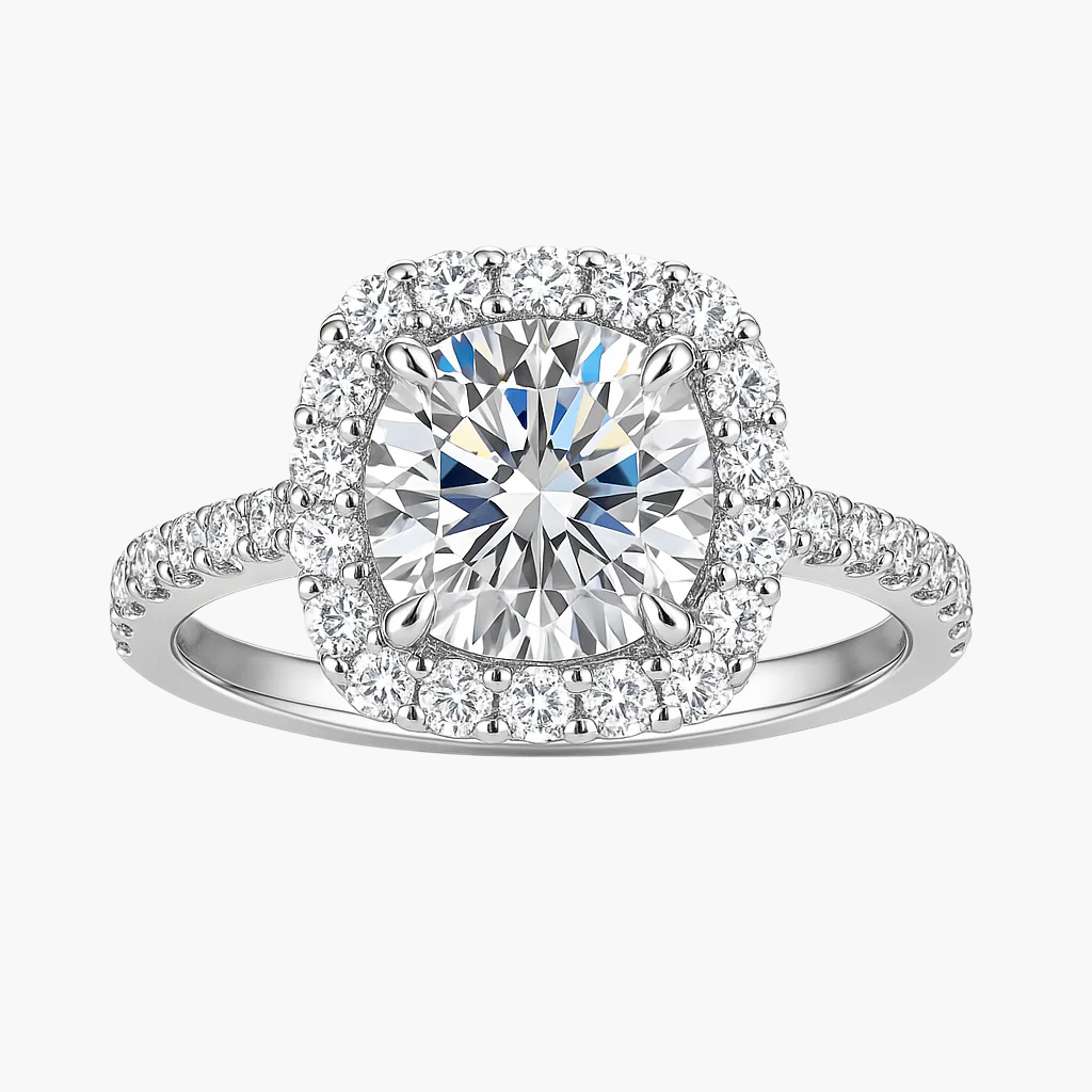 CUSHION CUT HALO MOISSANITE ENGAGEMENT RING (2 Carat)