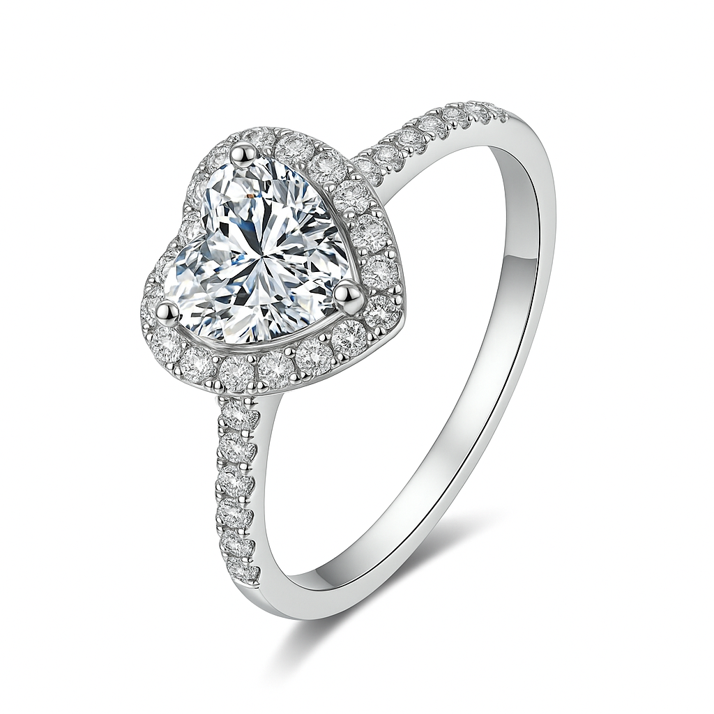 HEART CUT HALO MOISSANITE ENGAGEMENT RING (1 Carat)