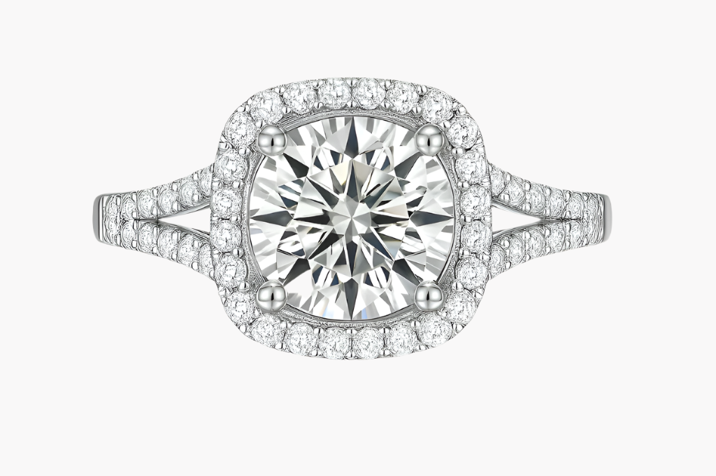 CUSHION CUT HALO MOISSANITE ENGAGEMENT RING (2 Carat)