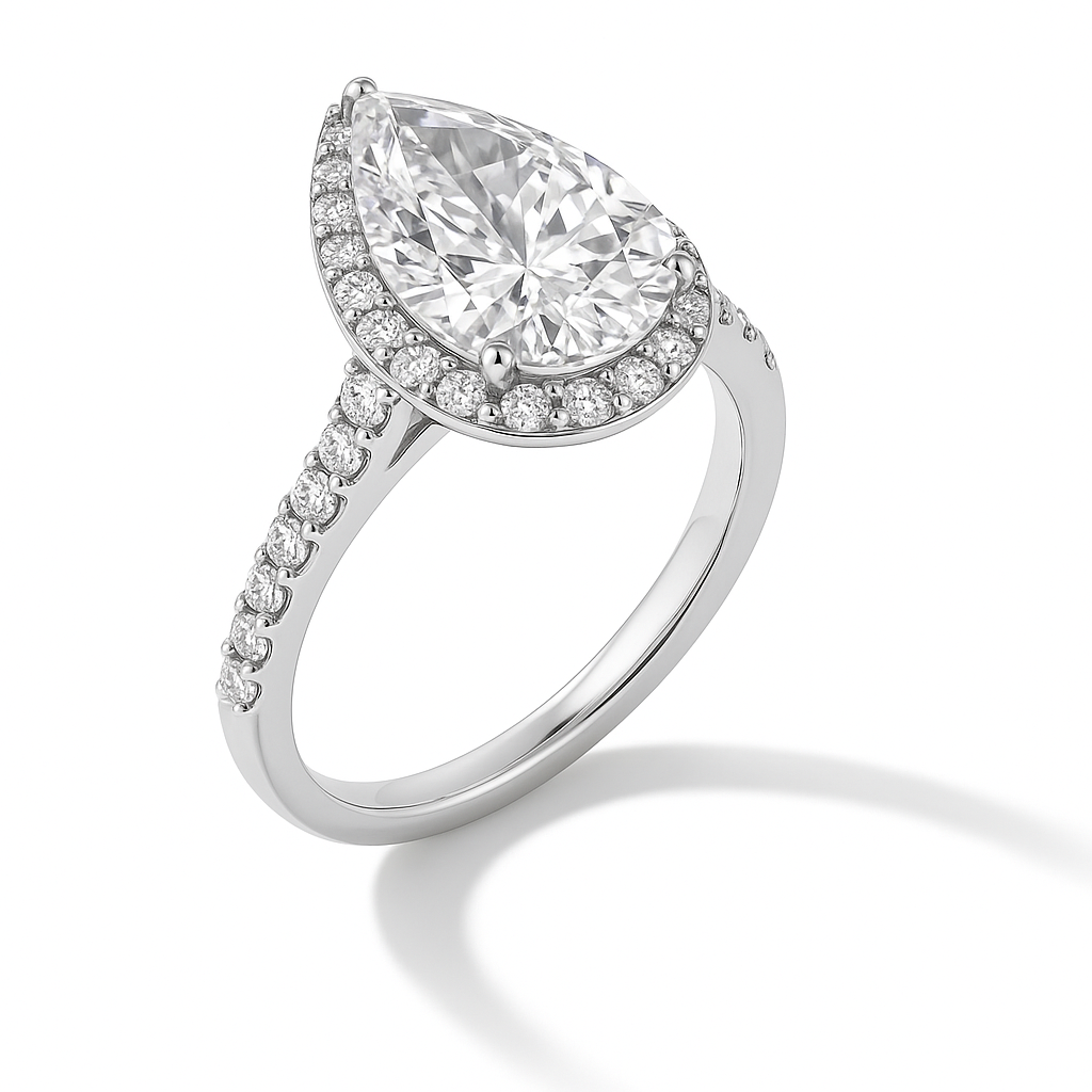 PEAR CUT HALO MOISSANITE ENGAGEMENT RING (5 Carat)