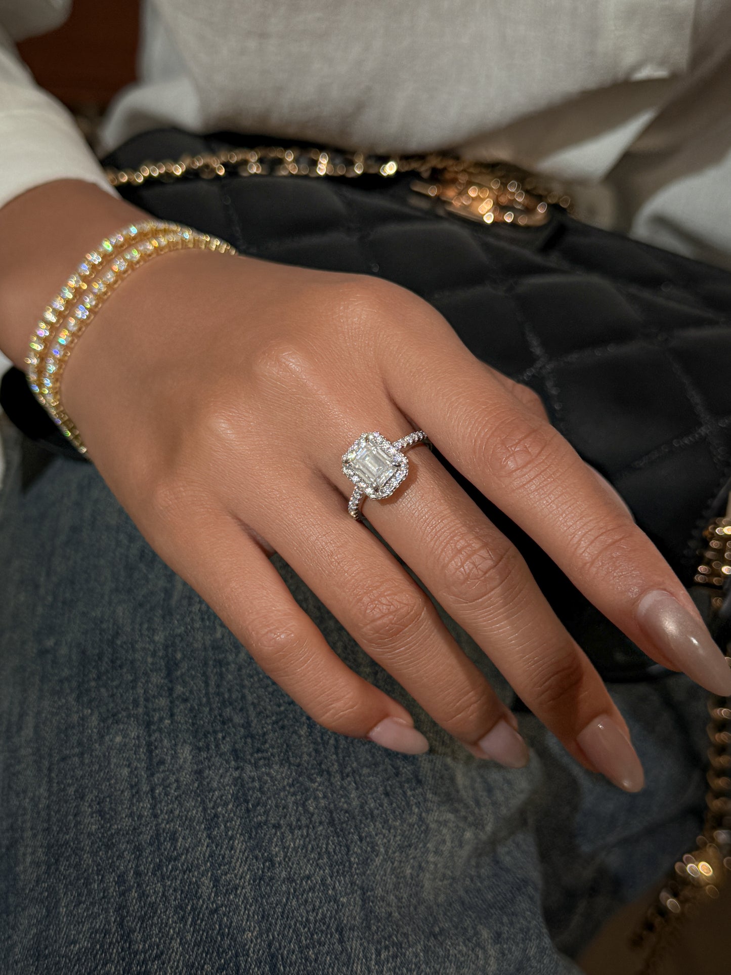EMERALD CUT HALO MOISSANITE ENGAGEMENT RING (2 Carat)