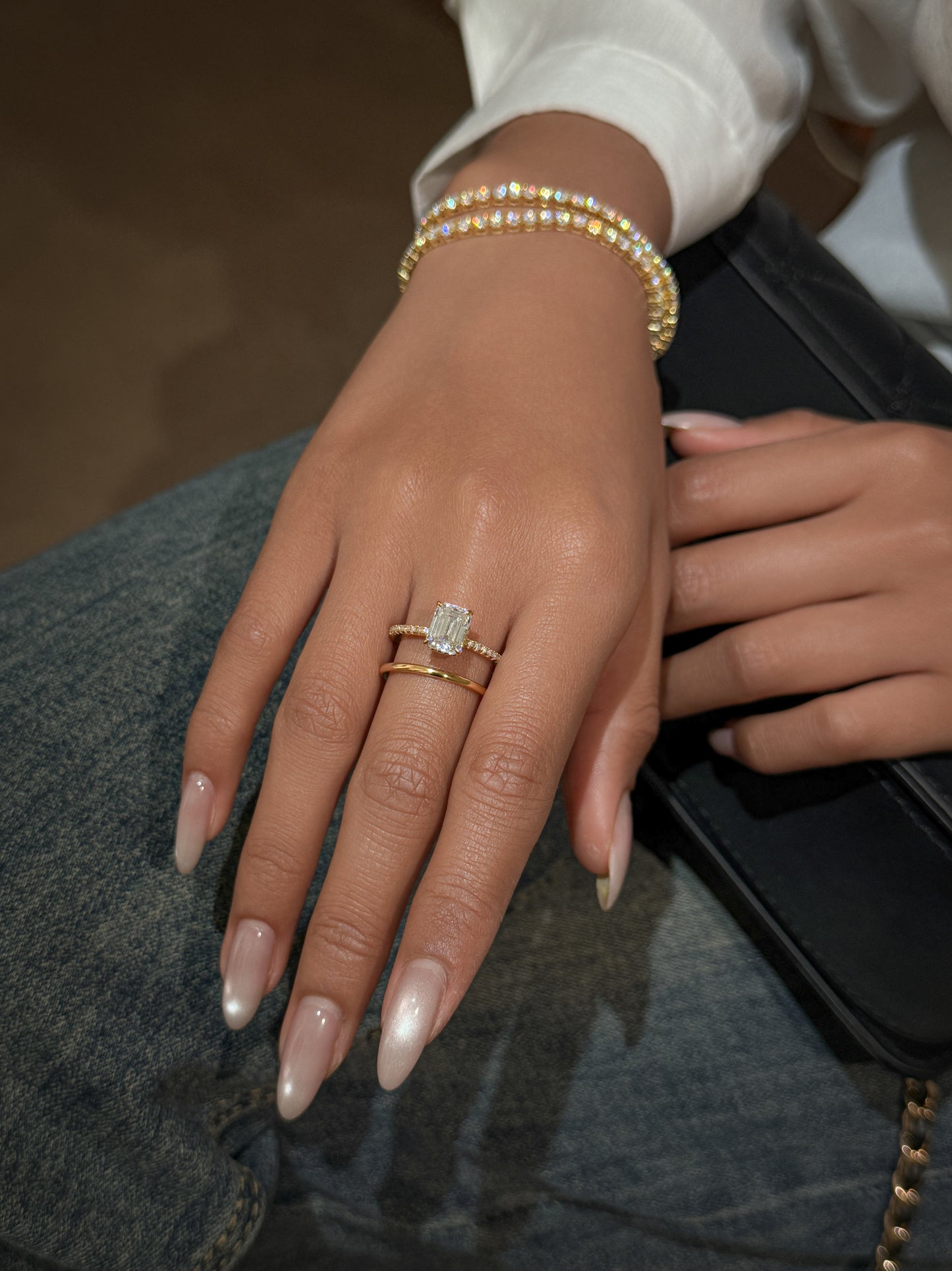 EMERALD CUT HIDDEN HALO MOISSANITE ENGAGEMENT RING
