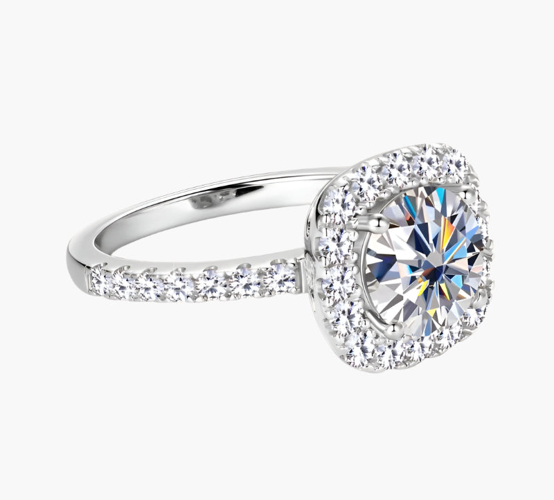 CUSHION CUT HALO MOISSANITE ENGAGEMENT RING (2 Carat)