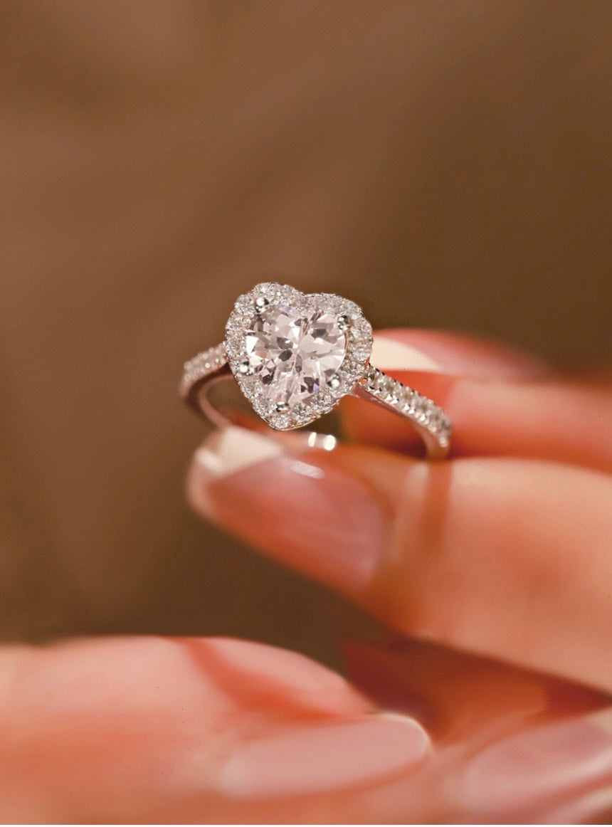 HEART CUT HALO MOISSANITE ENGAGEMENT RING (1 Carat)