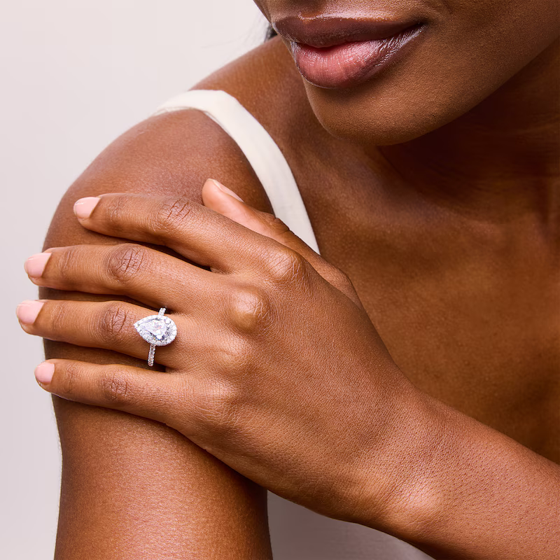 PEAR CUT HALO MOISSANITE ENGAGEMENT RING (5 Carat)