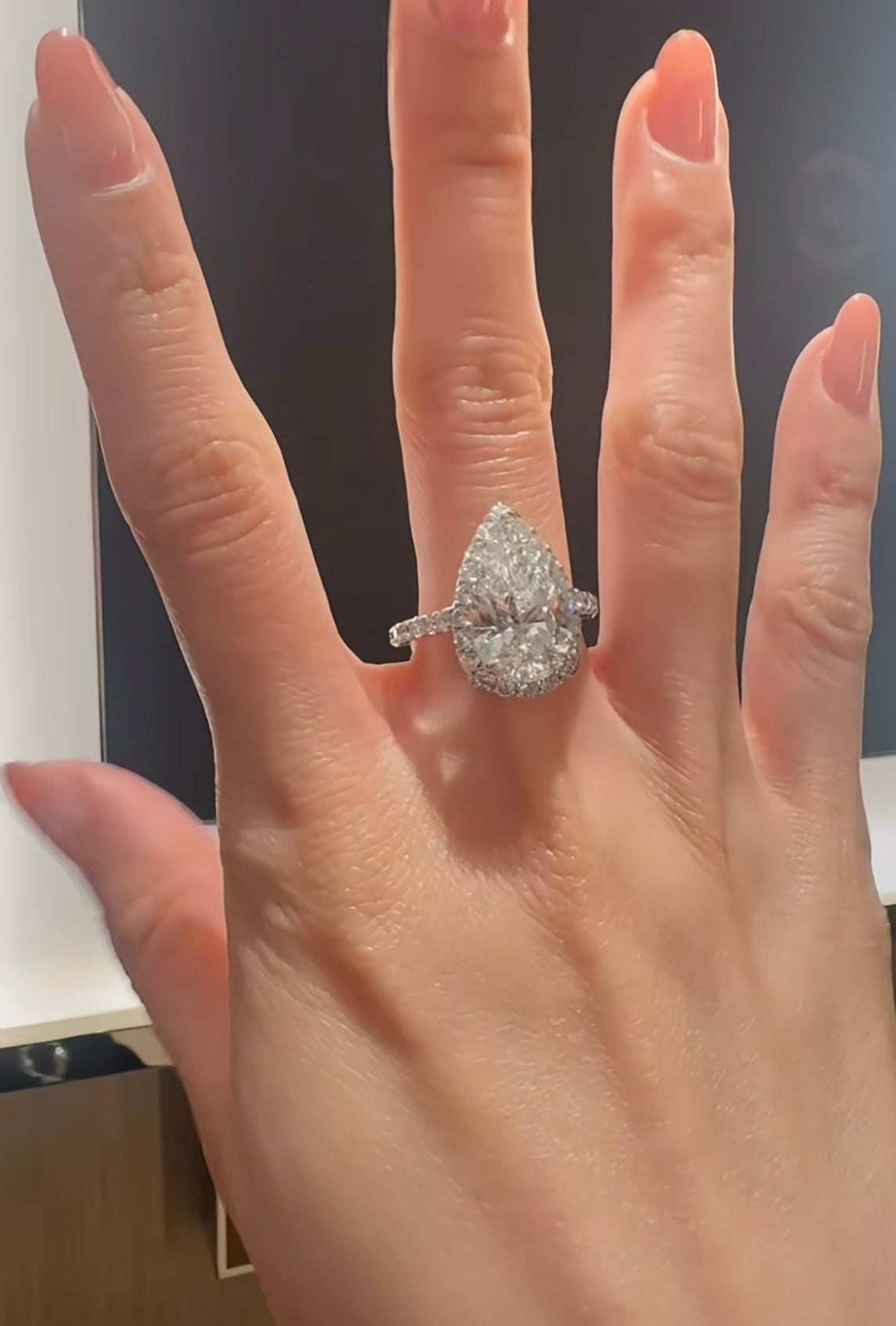 PEAR CUT HALO MOISSANITE ENGAGEMENT RING (5 Carat)