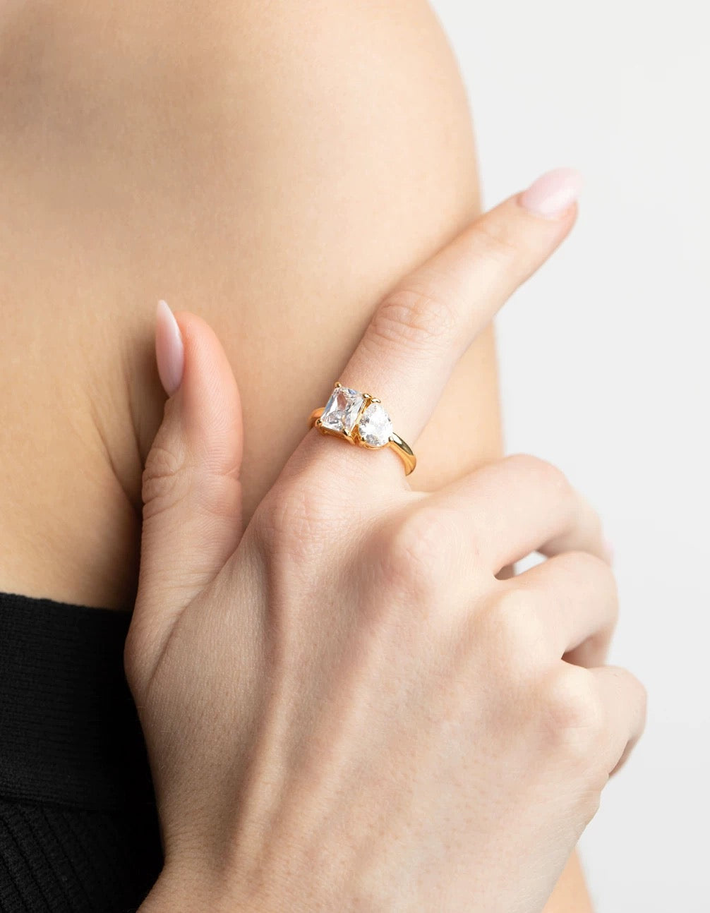 PEAR AND EMERALD CUT TOI ET MOI MOISSANITE ENGAGEMENT RING (3 Carat)