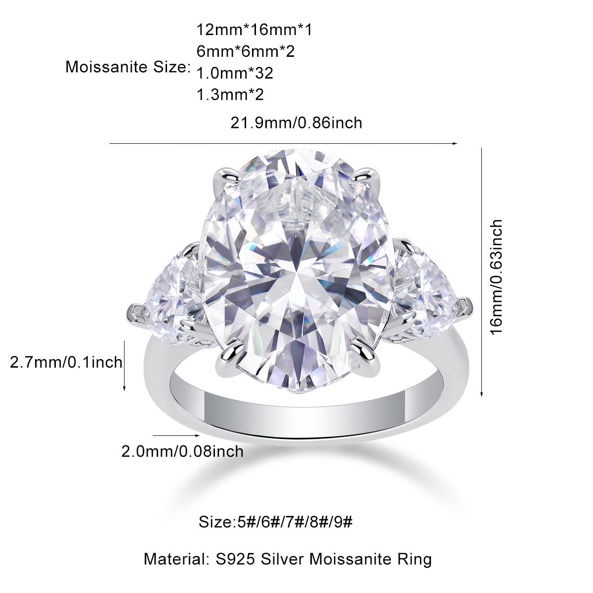THREE STONE OVAL CUT MOISSANITE ENGAGEMENT RING (8 Carat)