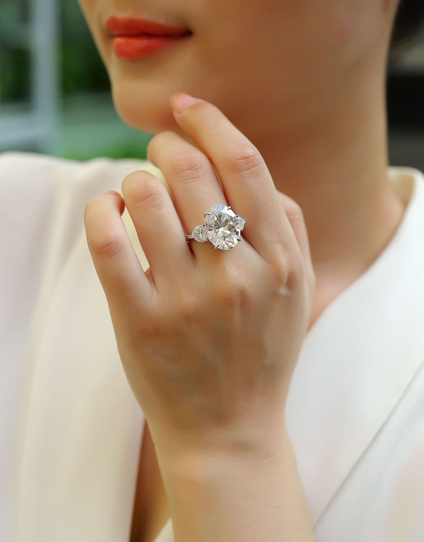 THREE STONE OVAL CUT MOISSANITE ENGAGEMENT RING (8 Carat)