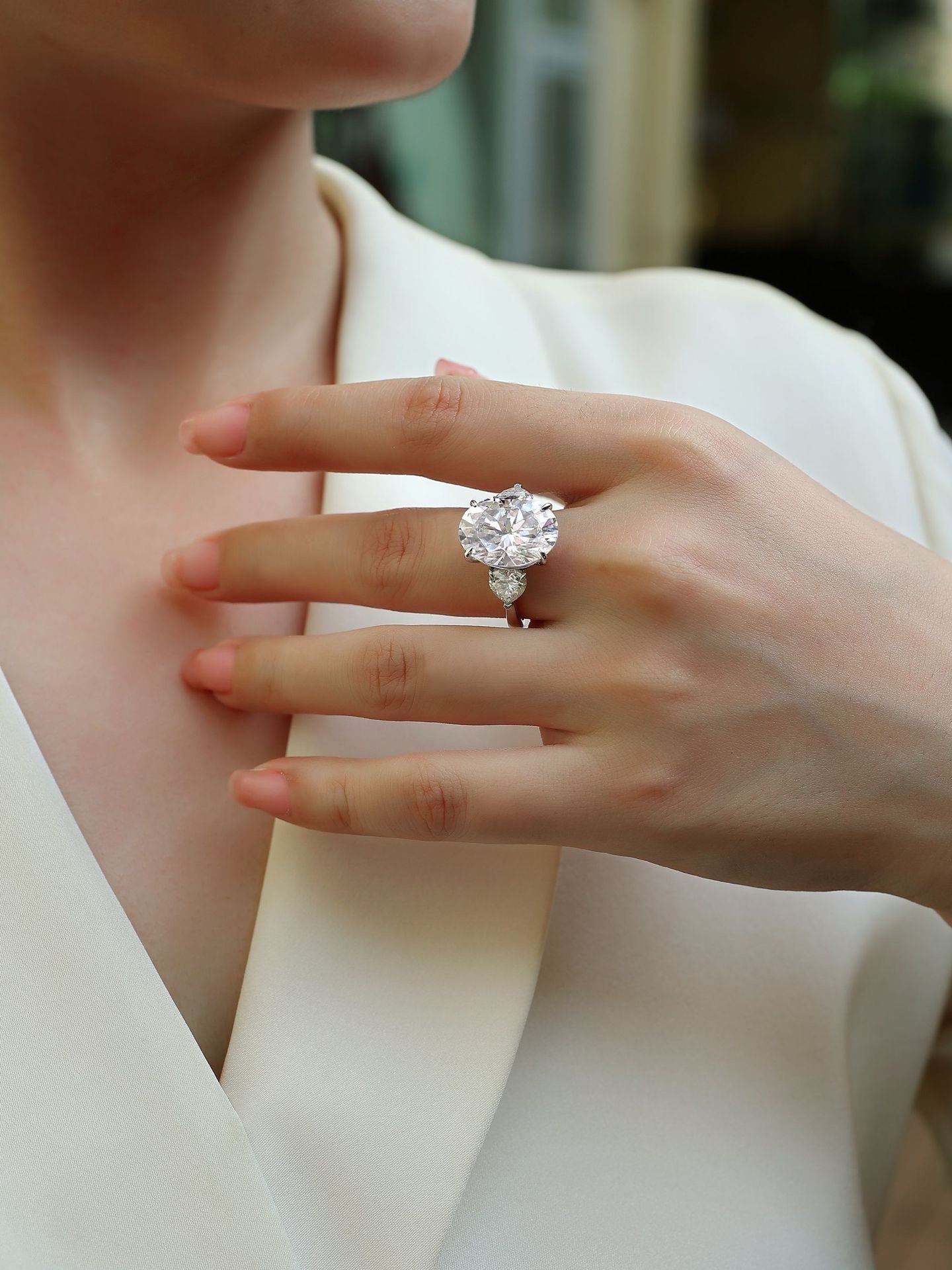 THREE STONE OVAL CUT MOISSANITE ENGAGEMENT RING (8 Carat)