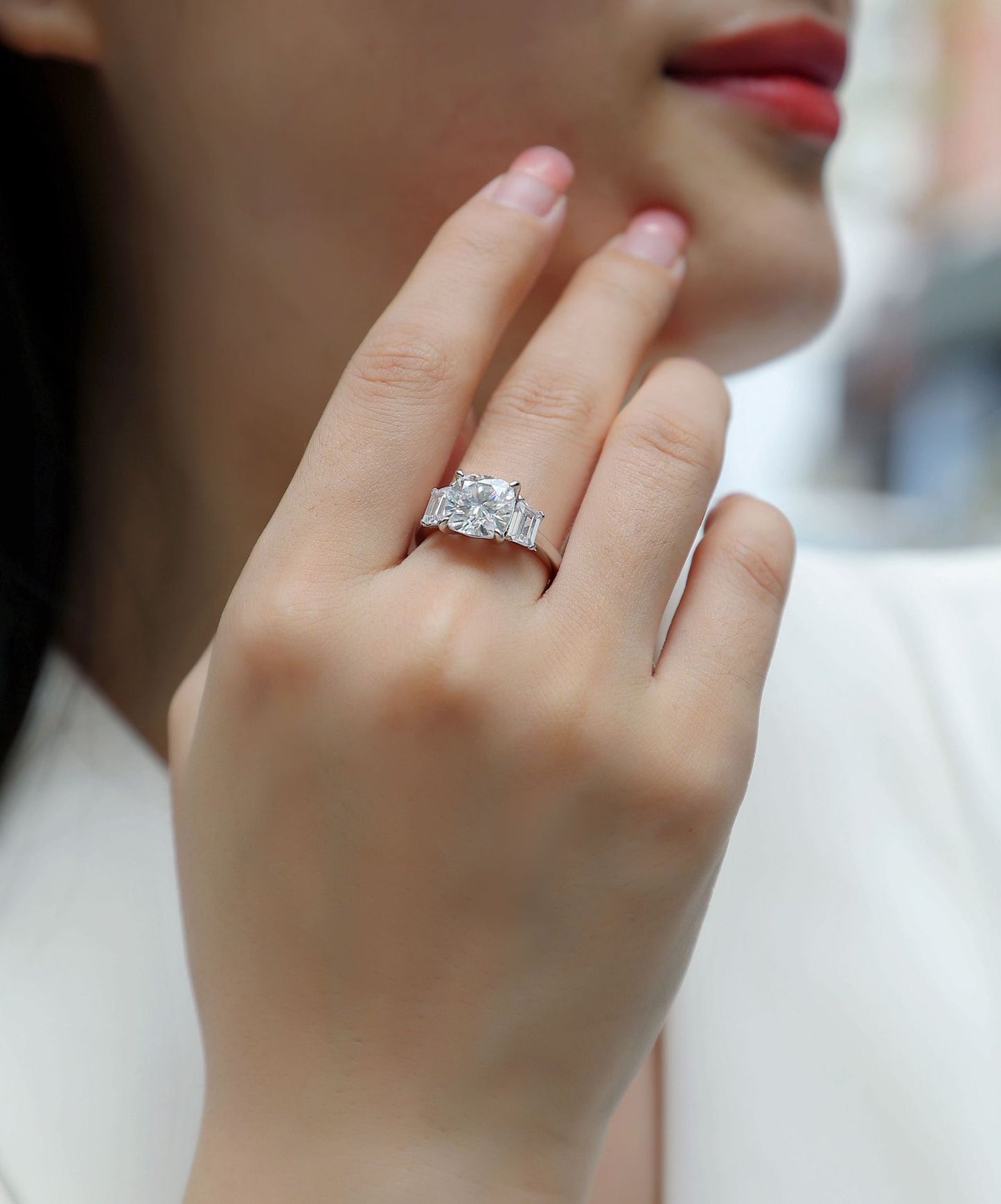 CUSHION CUT SOLITAIRE MOISSANITE ENGAGEMENT RING (3 Carat)