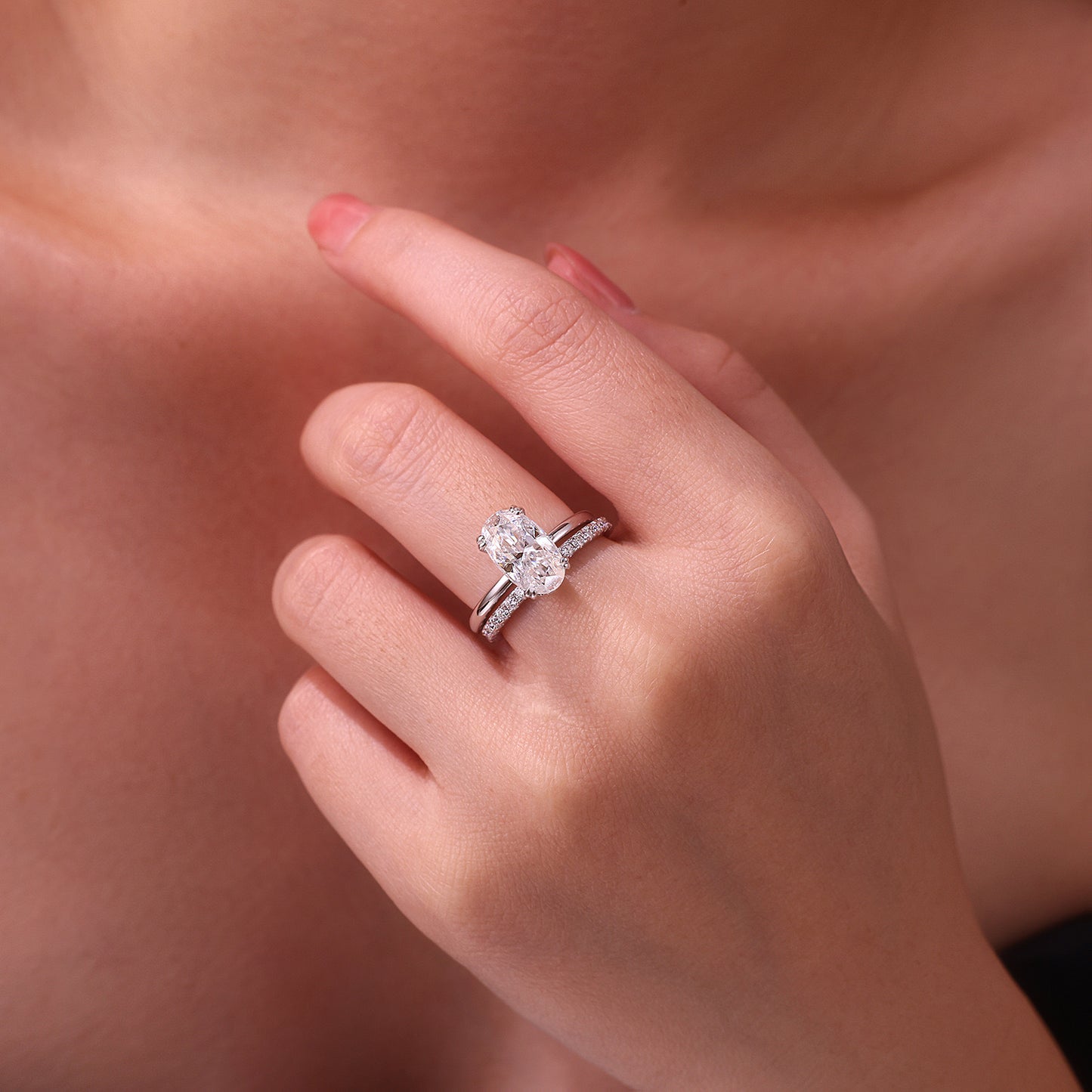 OVAL CUT MOISSANITE CLUSTER ENGAGEMENT RING SET (4 Carat)