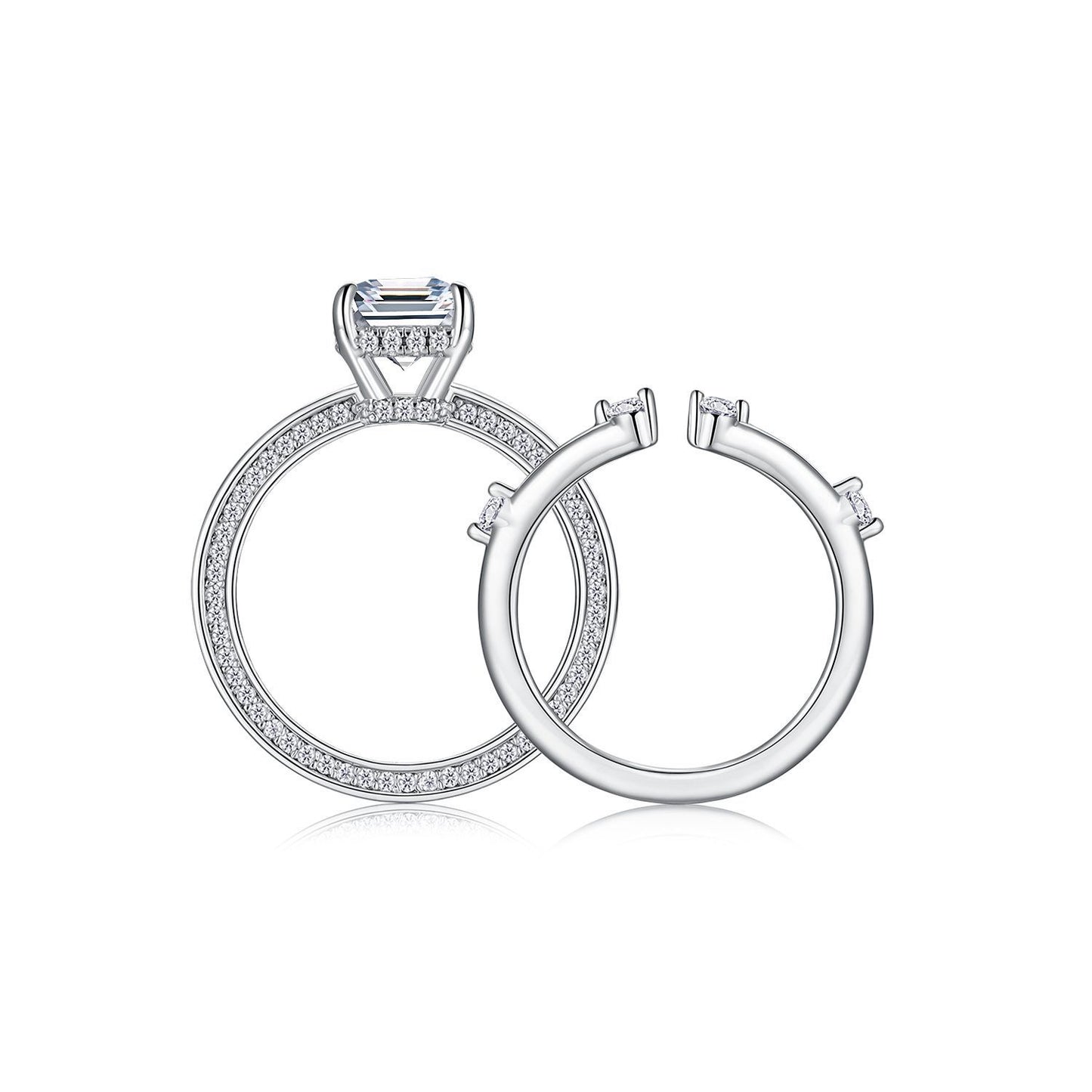 EMERALD CUT HIDDEN HALO MOISSANITE CLUSTER ENGAGEMENT RING SET (2.5 Carat)