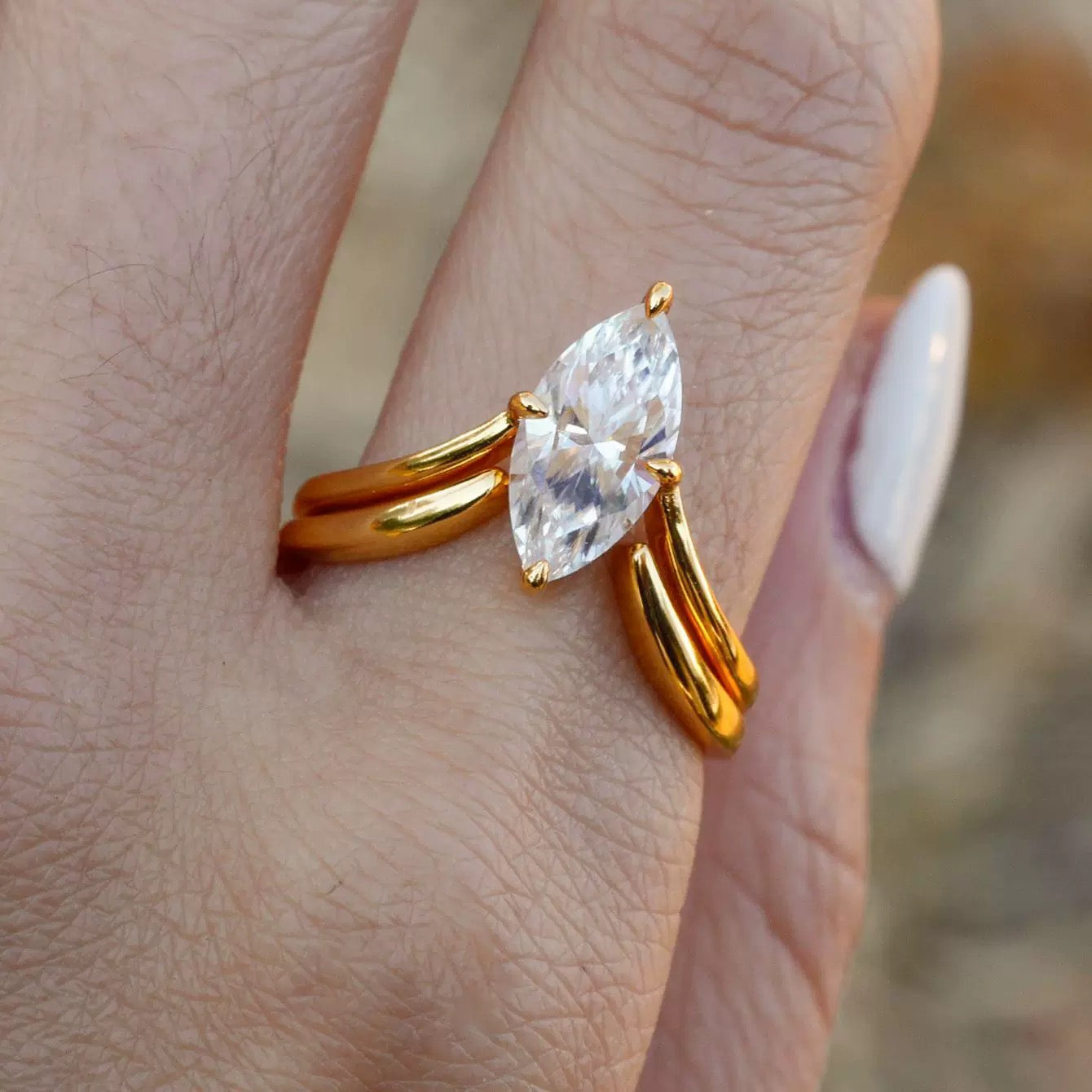 MARQUISE CUT MOISSANITE CLUSTER ENGAGEMENT RING SET