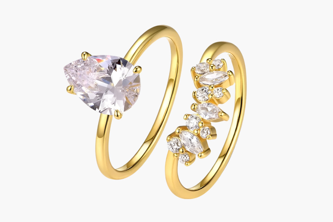 PEAR CUT MOISSANITE CLUSTER ENGAGEMENT RING SET (2 Carat)