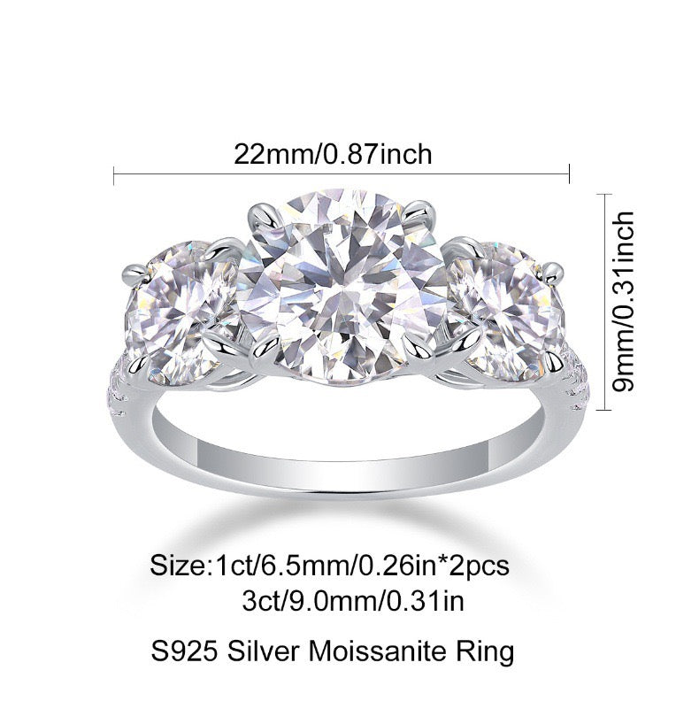 THRESS STONE ROUND CUT SOLITAIRE MOISSANITE ENGAGEMENT RING (3 Carat)