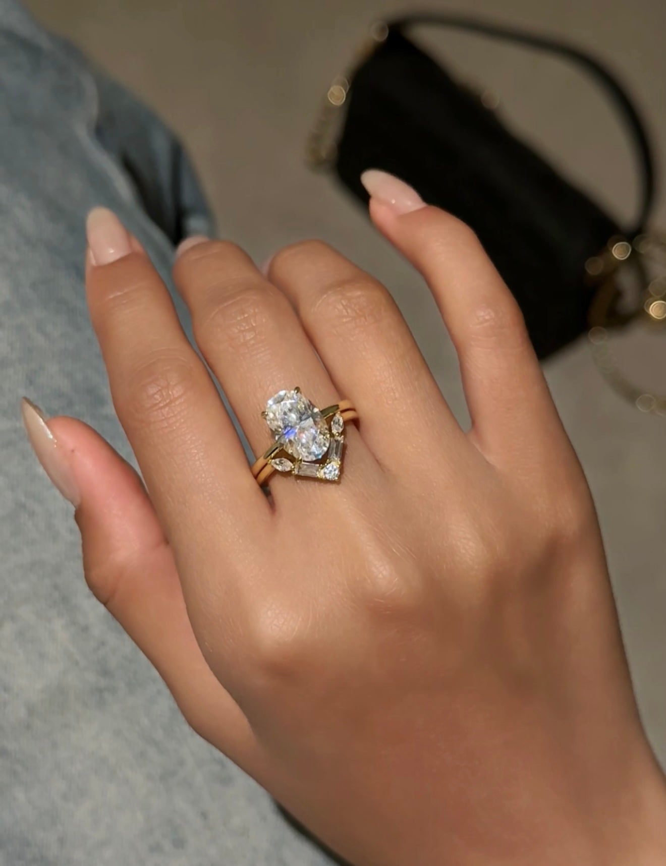 OVAL CUT MOISSANITE CLUSTER ENGAGEMENT RING SET (4.5 Carat)