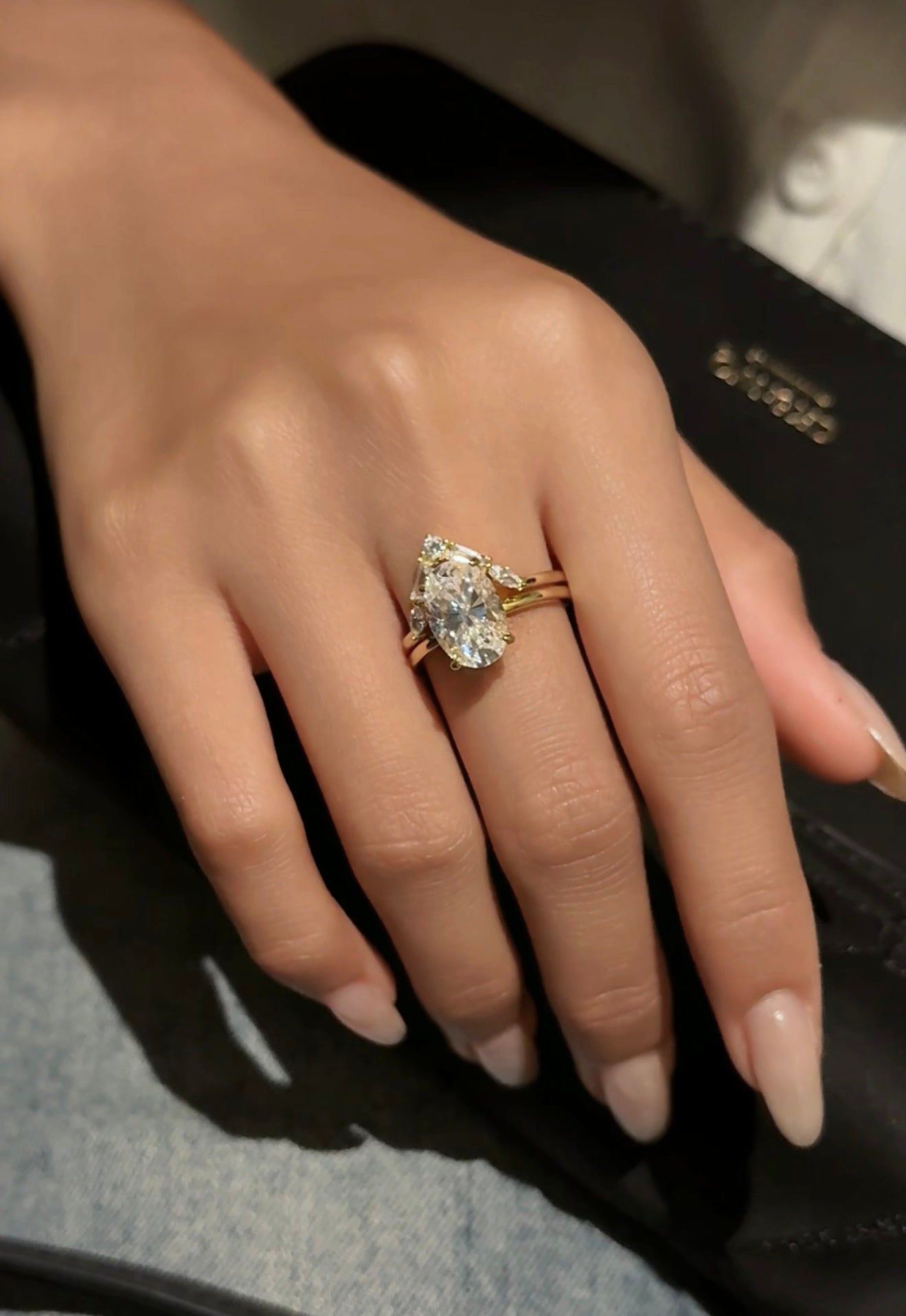 OVAL CUT MOISSANITE CLUSTER ENGAGEMENT RING SET (4.5 Carat)